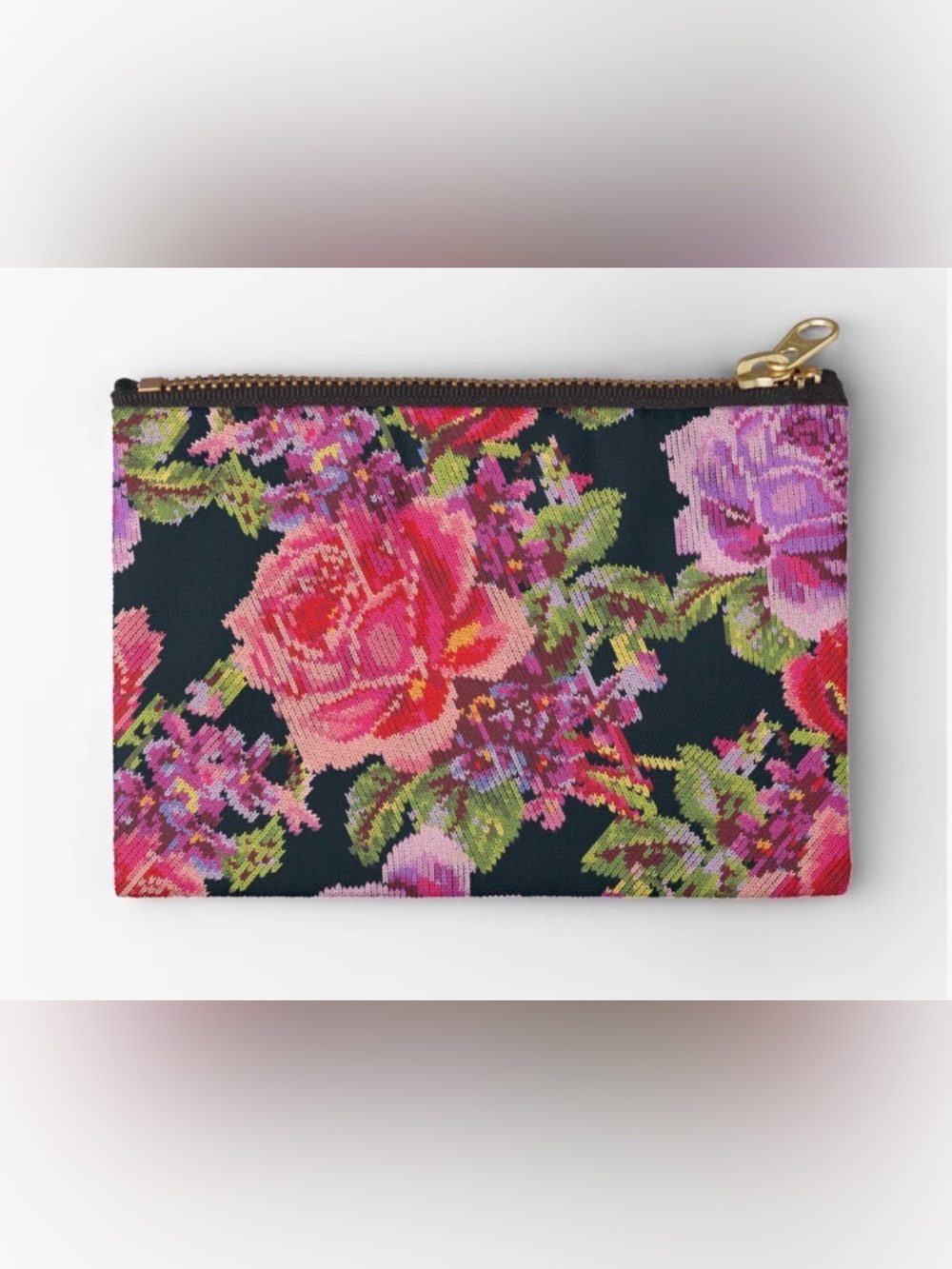 NWT Redbubble English Garden Black/Purple Zipper Pouch